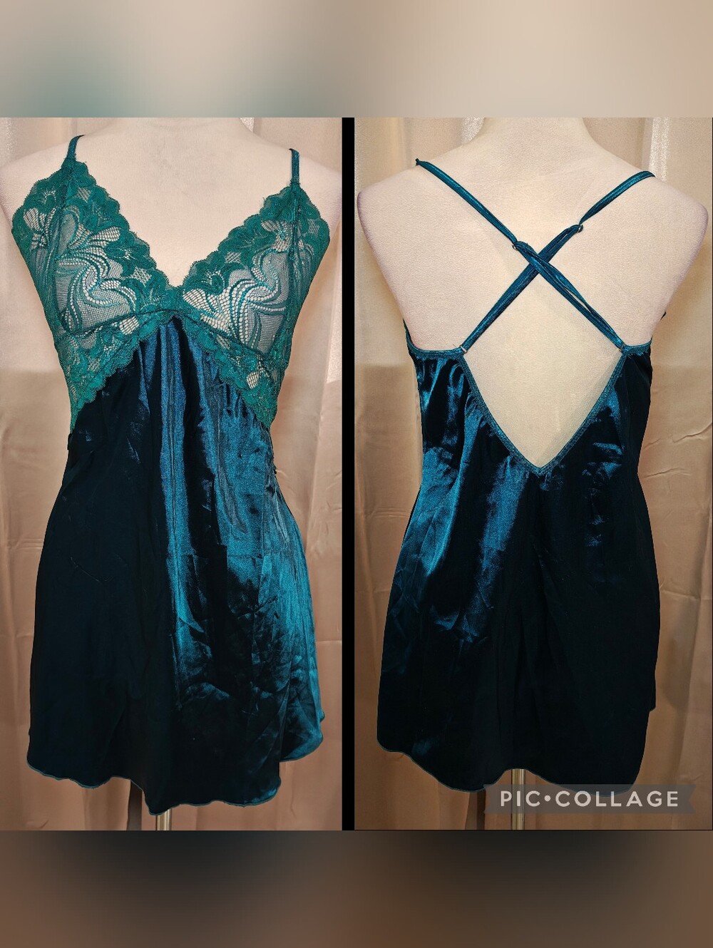 💚Y2K Plus Size Avidlove Teal Green Satin & Lace Chemise Lingerie Slip Dress💙
